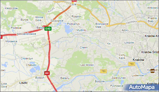 mapa Chełm gmina Kraków, Chełm gmina Kraków na mapie Targeo