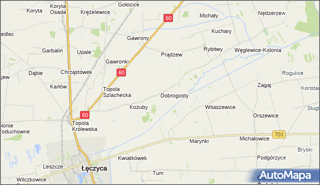 mapa Dobrogosty gmina Łęczyca, Dobrogosty gmina Łęczyca na mapie Targeo