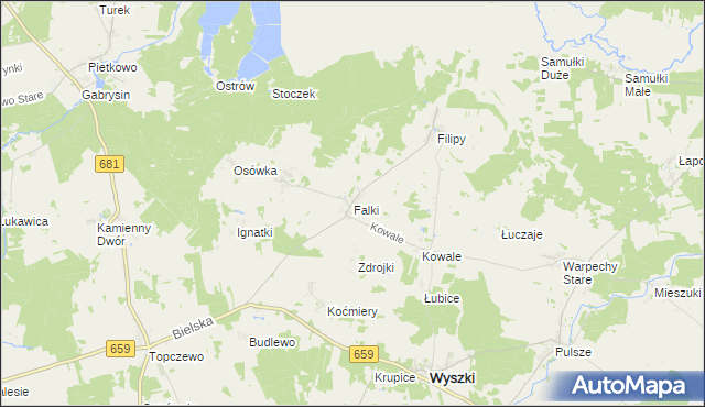 mapa Falki gmina Wyszki, Falki gmina Wyszki na mapie Targeo