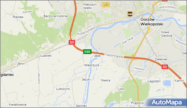 mapa Jeże gmina Bogdaniec, Jeże gmina Bogdaniec na mapie Targeo