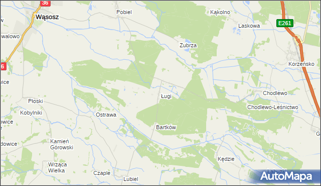 mapa Ługi gmina Wąsosz, Ługi gmina Wąsosz na mapie Targeo