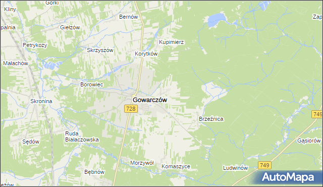 mapa Miłaków gmina Gowarczów, Miłaków gmina Gowarczów na mapie Targeo