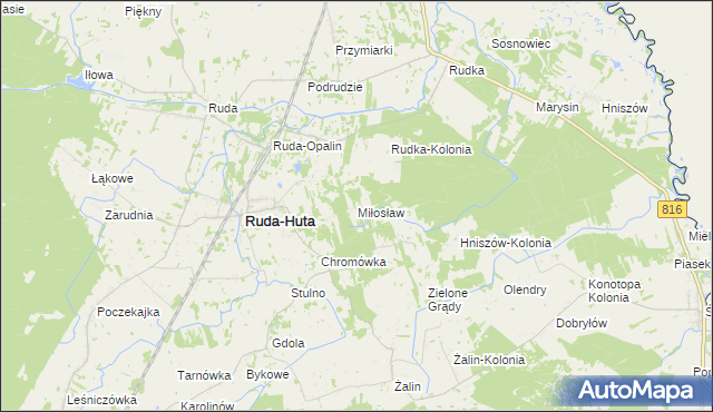 mapa Miłosław gmina Ruda-Huta, Miłosław gmina Ruda-Huta na mapie Targeo