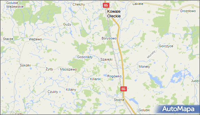 mapa Szarejki gmina Kowale Oleckie, Szarejki gmina Kowale Oleckie na mapie Targeo