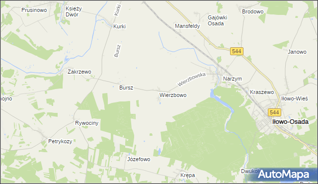 mapa Wierzbowo gmina Iłowo-Osada, Wierzbowo gmina Iłowo-Osada na mapie Targeo