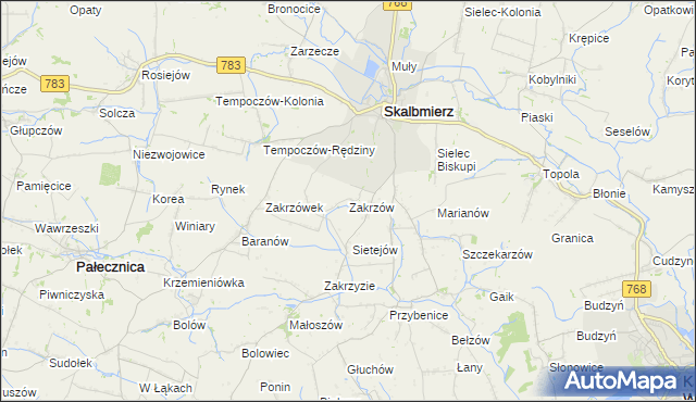 mapa Zakrzów gmina Skalbmierz, Zakrzów gmina Skalbmierz na mapie Targeo