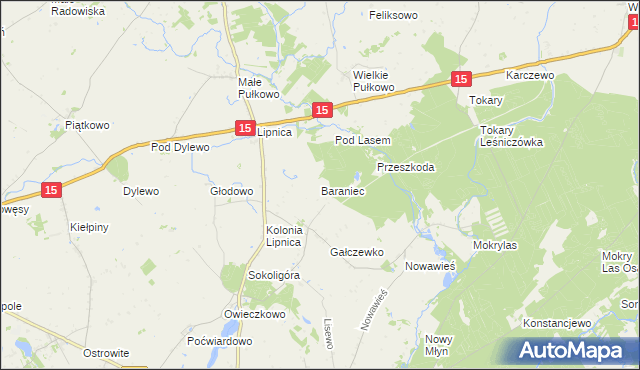 mapa Baraniec gmina Golub-Dobrzyń, Baraniec gmina Golub-Dobrzyń na mapie Targeo