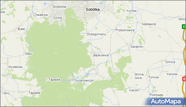 mapa Będkowice gmina Sobótka, Będkowice gmina Sobótka na mapie Targeo