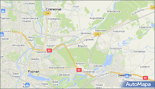 mapa Bogucin gmina Swarzędz, Bogucin gmina Swarzędz na mapie Targeo