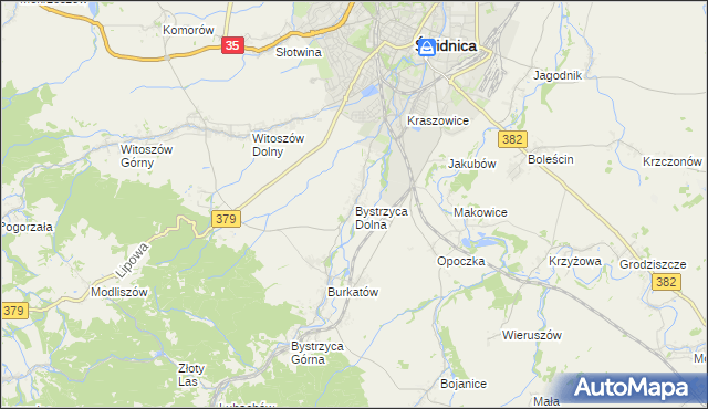 mapa Bystrzyca Dolna, Bystrzyca Dolna na mapie Targeo