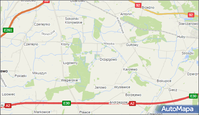 mapa Drzązgowo gmina Kostrzyn, Drzązgowo gmina Kostrzyn na mapie Targeo