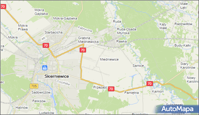 mapa Miedniewice gmina Skierniewice, Miedniewice gmina Skierniewice na mapie Targeo