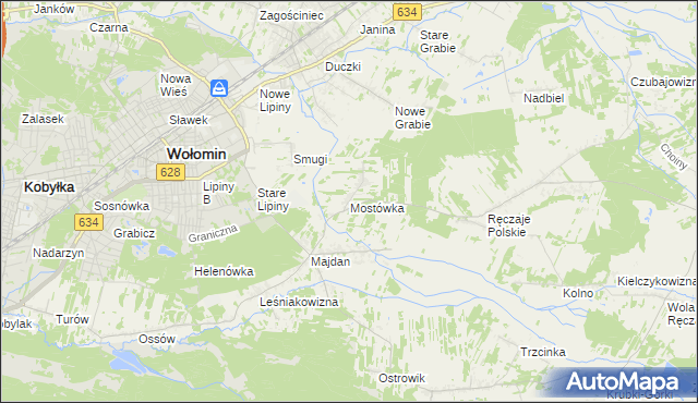 mapa Mostówka gmina Wołomin, Mostówka gmina Wołomin na mapie Targeo