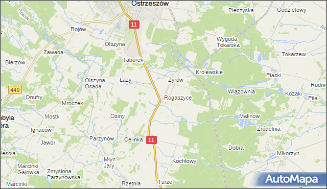 mapa Rogaszyce gmina Ostrzeszów, Rogaszyce gmina Ostrzeszów na mapie Targeo