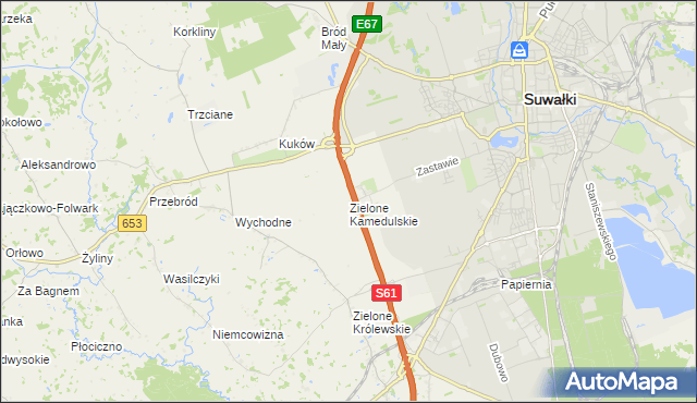 mapa Zielone Kamedulskie, Zielone Kamedulskie na mapie Targeo