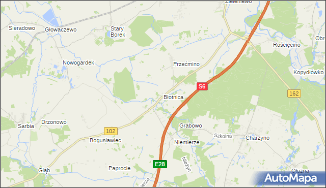 mapa Błotnica gmina Kołobrzeg, Błotnica gmina Kołobrzeg na mapie Targeo