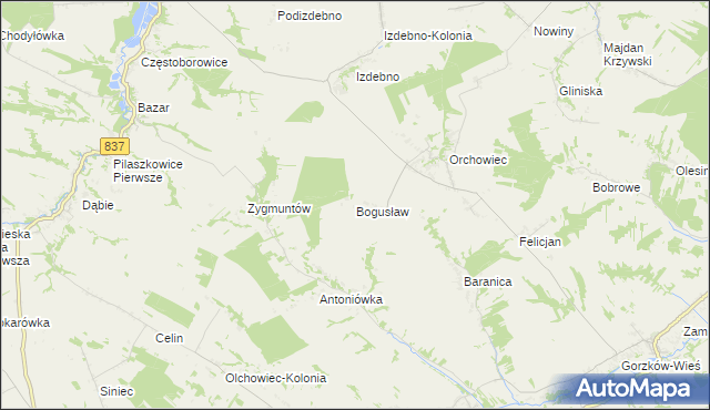 mapa Bogusław gmina Gorzków, Bogusław gmina Gorzków na mapie Targeo