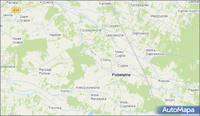 mapa Choiny gmina Poświętne, Choiny gmina Poświętne na mapie Targeo