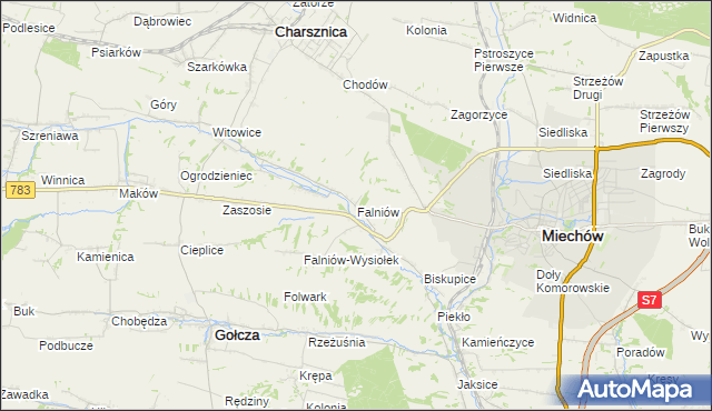 mapa Falniów, Falniów na mapie Targeo