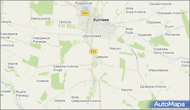 mapa Gałęzów gmina Bychawa, Gałęzów gmina Bychawa na mapie Targeo