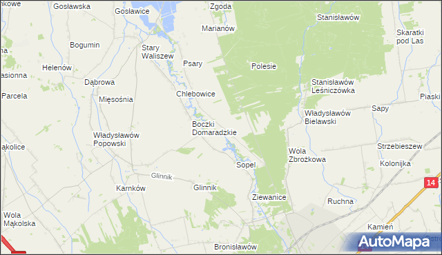 mapa Gawronki gmina Głowno, Gawronki gmina Głowno na mapie Targeo