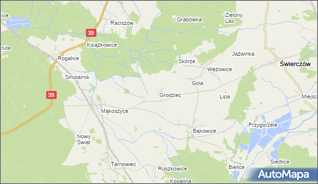 mapa Grodziec gmina Świerczów, Grodziec gmina Świerczów na mapie Targeo
