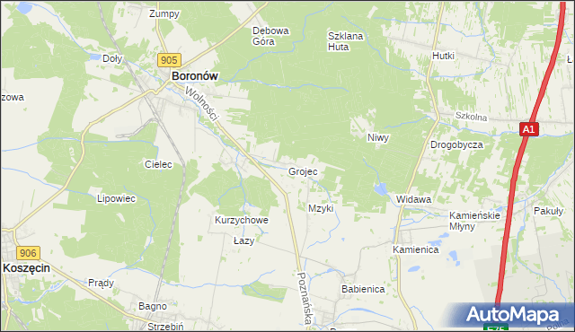 mapa Grojec gmina Boronów, Grojec gmina Boronów na mapie Targeo