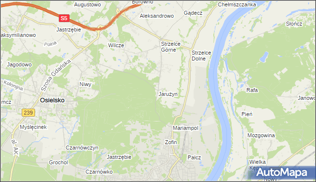 mapa Jarużyn gmina Osielsko, Jarużyn gmina Osielsko na mapie Targeo