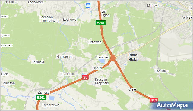 mapa Jasiniec gmina Białe Błota, Jasiniec gmina Białe Błota na mapie Targeo