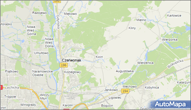 mapa Kicin gmina Czerwonak, Kicin gmina Czerwonak na mapie Targeo