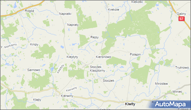 mapa Kiersnowo gmina Kiwity, Kiersnowo gmina Kiwity na mapie Targeo