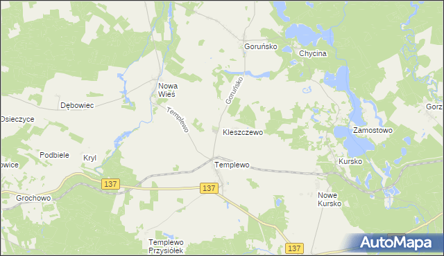 mapa Kleszczewo gmina Bledzew, Kleszczewo gmina Bledzew na mapie Targeo