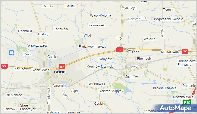 mapa Kopytów gmina Błonie, Kopytów gmina Błonie na mapie Targeo