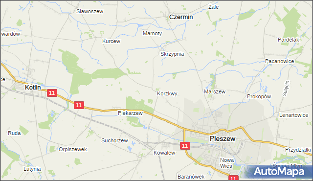 mapa Korzkwy, Korzkwy na mapie Targeo