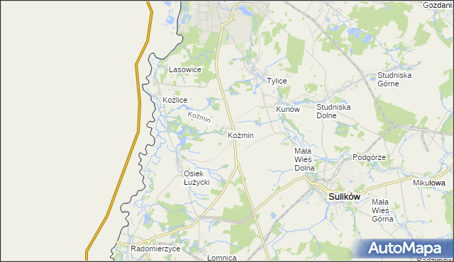 mapa Koźmin gmina Zgorzelec, Koźmin gmina Zgorzelec na mapie Targeo