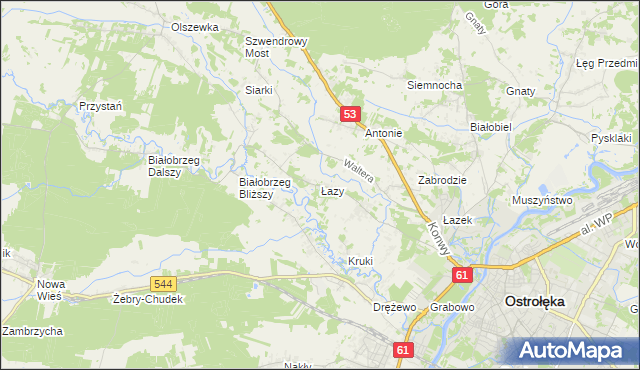 mapa Łazy gmina Olszewo-Borki, Łazy gmina Olszewo-Borki na mapie Targeo