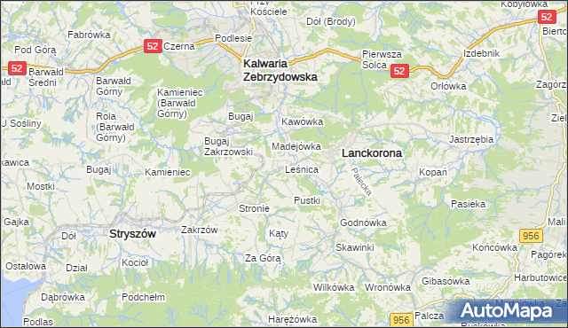 mapa Leśnica gmina Stryszów, Leśnica gmina Stryszów na mapie Targeo