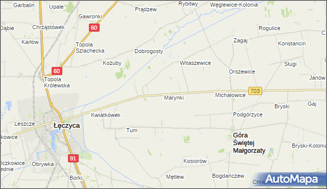 mapa Marynki gmina Góra Świętej Małgorzaty, Marynki gmina Góra Świętej Małgorzaty na mapie Targeo