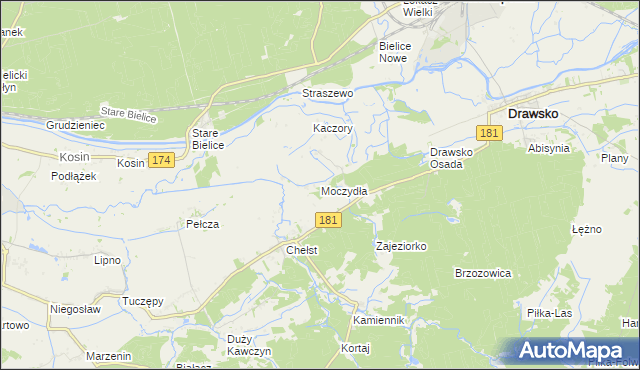 mapa Moczydła gmina Drawsko, Moczydła gmina Drawsko na mapie Targeo