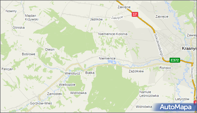 mapa Niemienice gmina Krasnystaw, Niemienice gmina Krasnystaw na mapie Targeo