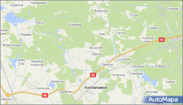 mapa Ostrów gmina Kochanowice, Ostrów gmina Kochanowice na mapie Targeo