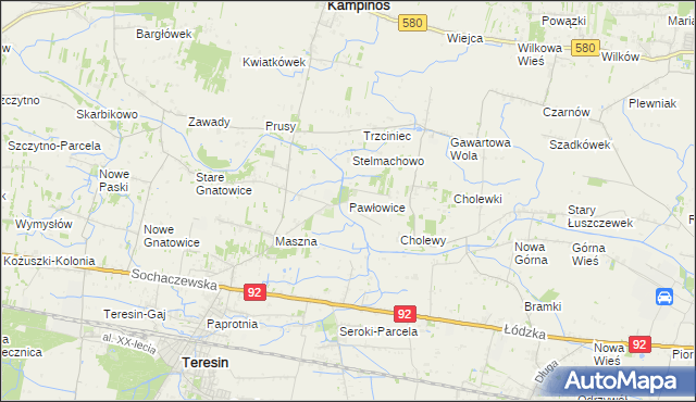 mapa Pawłowice gmina Teresin, Pawłowice gmina Teresin na mapie Targeo