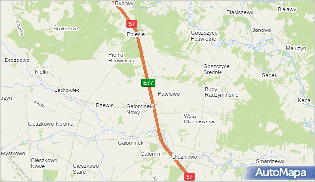 mapa Pawłowo gmina Baboszewo, Pawłowo gmina Baboszewo na mapie Targeo