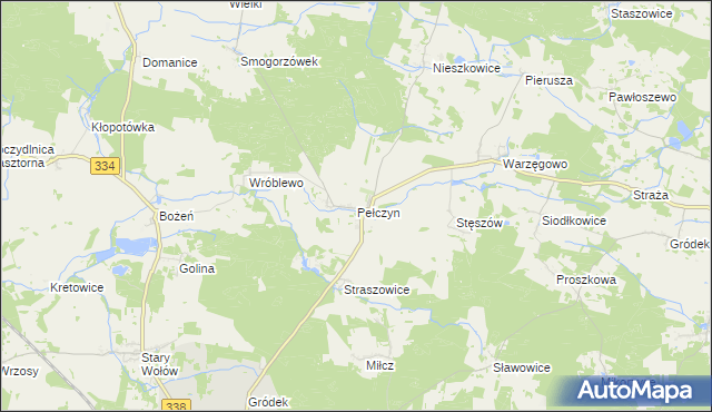 mapa Pełczyn gmina Wołów, Pełczyn gmina Wołów na mapie Targeo