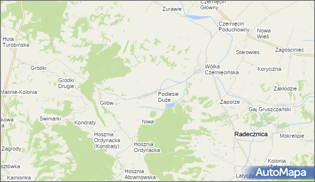 mapa Podlesie Duże gmina Radecznica, Podlesie Duże gmina Radecznica na mapie Targeo