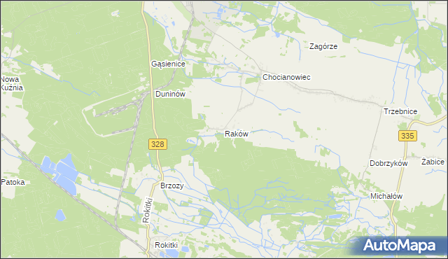 mapa Raków gmina Chocianów, Raków gmina Chocianów na mapie Targeo