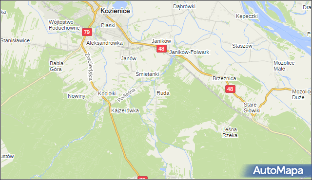 mapa Ruda gmina Kozienice, Ruda gmina Kozienice na mapie Targeo