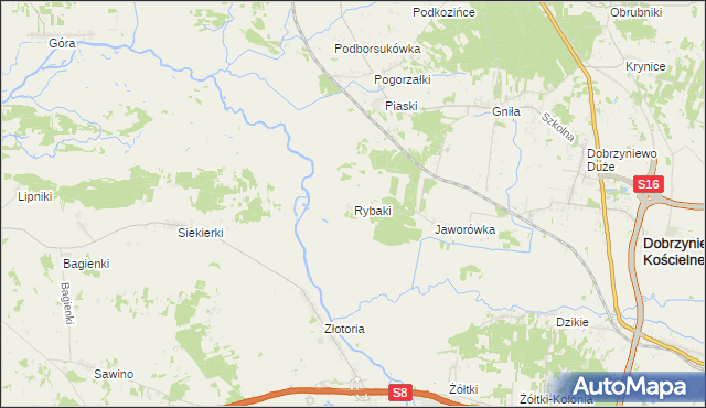 mapa Rybaki gmina Dobrzyniewo Duże, Rybaki gmina Dobrzyniewo Duże na mapie Targeo