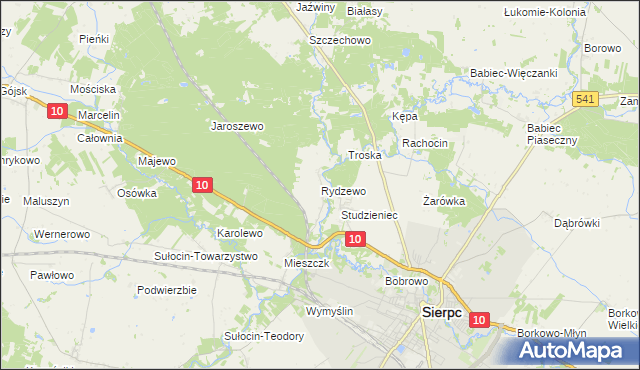 mapa Rydzewo gmina Sierpc, Rydzewo gmina Sierpc na mapie Targeo