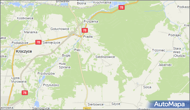 mapa Siedliszowice gmina Kroczyce, Siedliszowice gmina Kroczyce na mapie Targeo